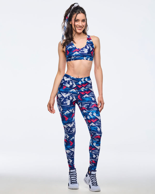 Apres Zumba High Waisted Ankle Leggings - Blue/White