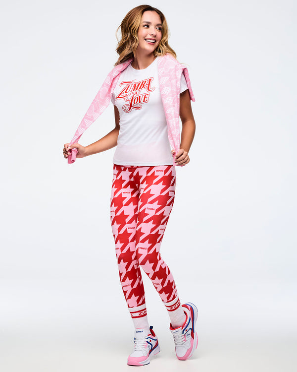 Zumba Amour Z-Lift High Waisted Ankle Leggings - Red/Pink