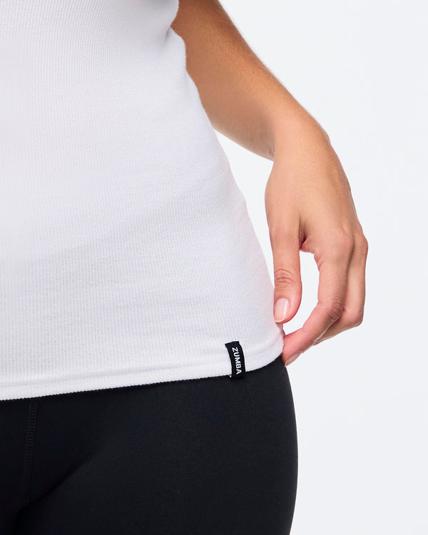 Wear It Out White # Zumba Haus High Neck Ribbed Tank