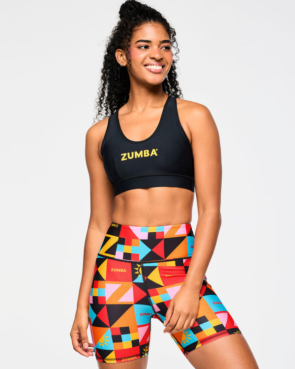Zumba Rays Square Neck Bra - Bold Black