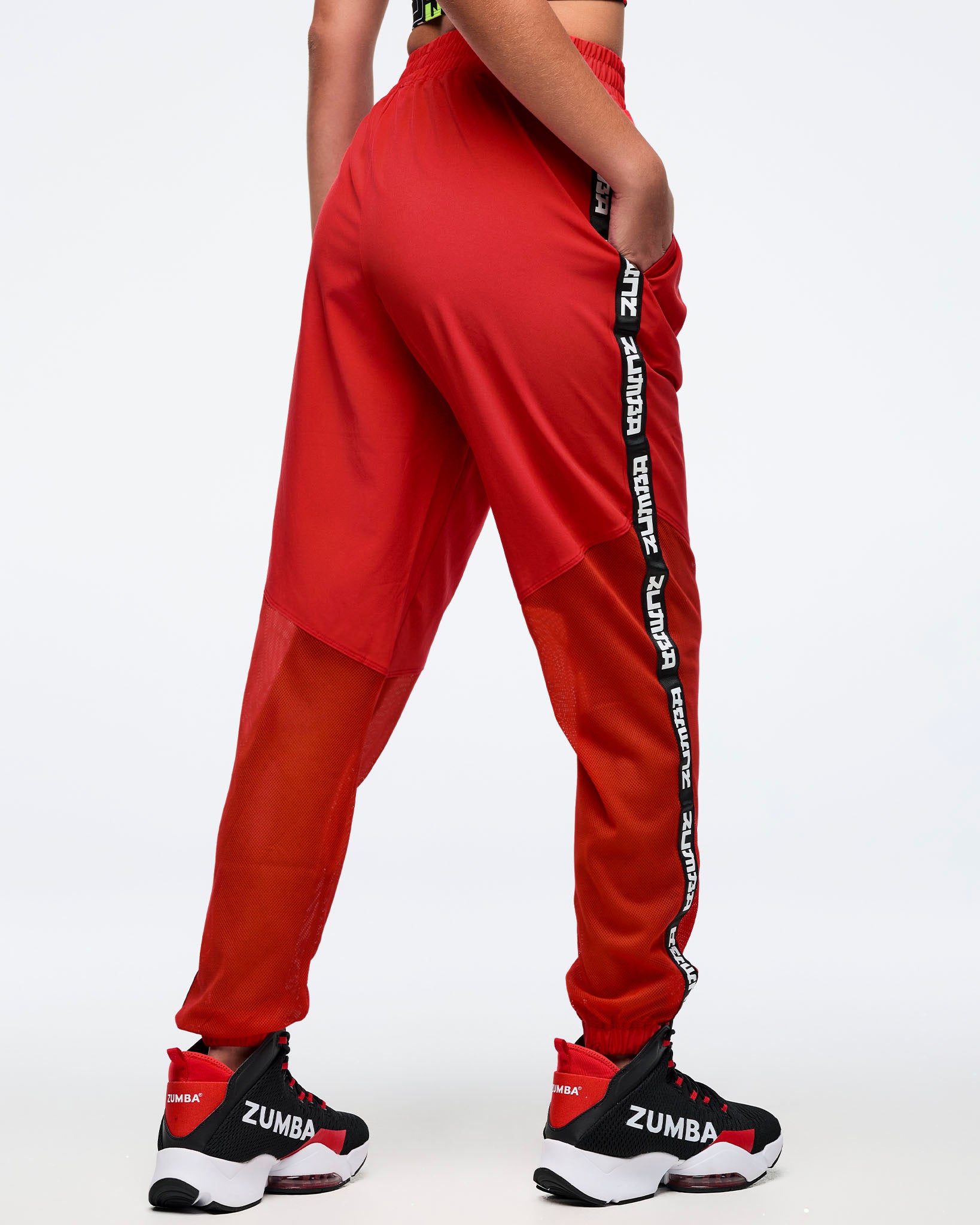 red nike tape joggers