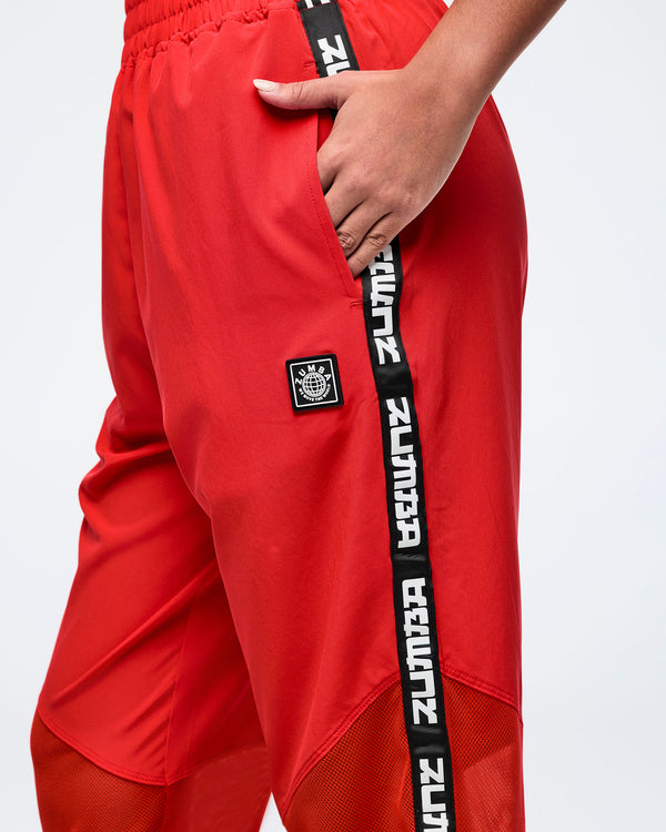 Eastern Flavor High Waisted Woven Track Pants With Mesh