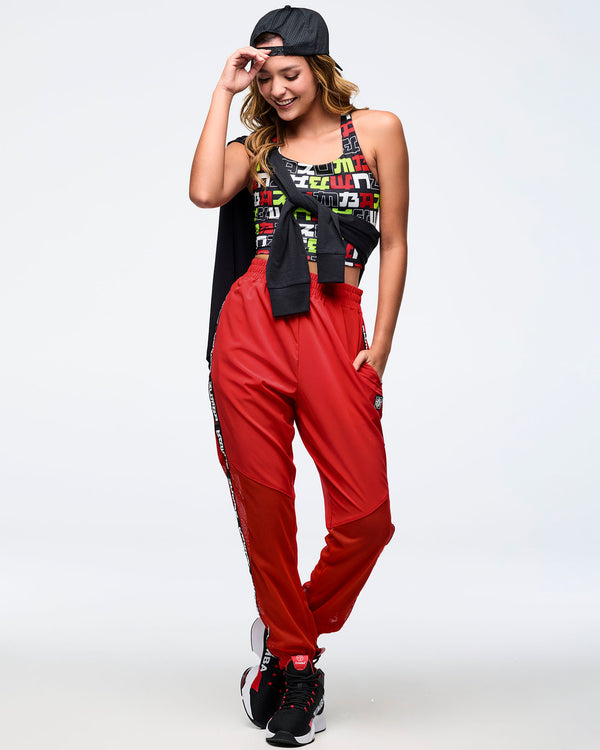 Eastern Flavor High Waisted Woven Track Pants With Mesh
