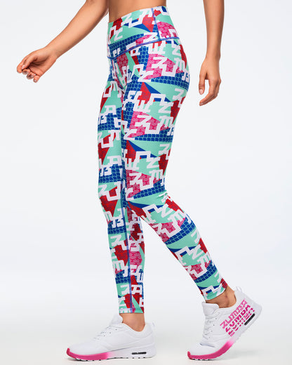 Eastern Flavor High Waisted Ankle Leggings - Green/Blue