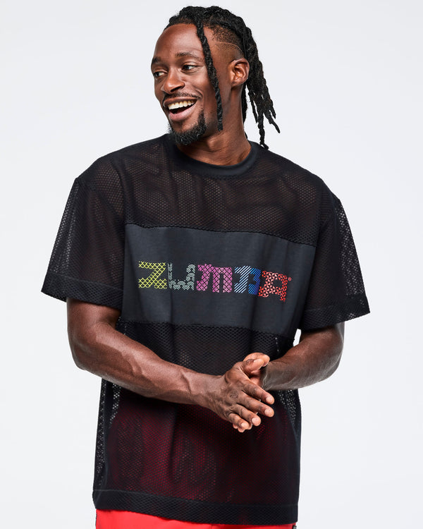 Bold Black # Eastern Flavor Boxy Mesh Top