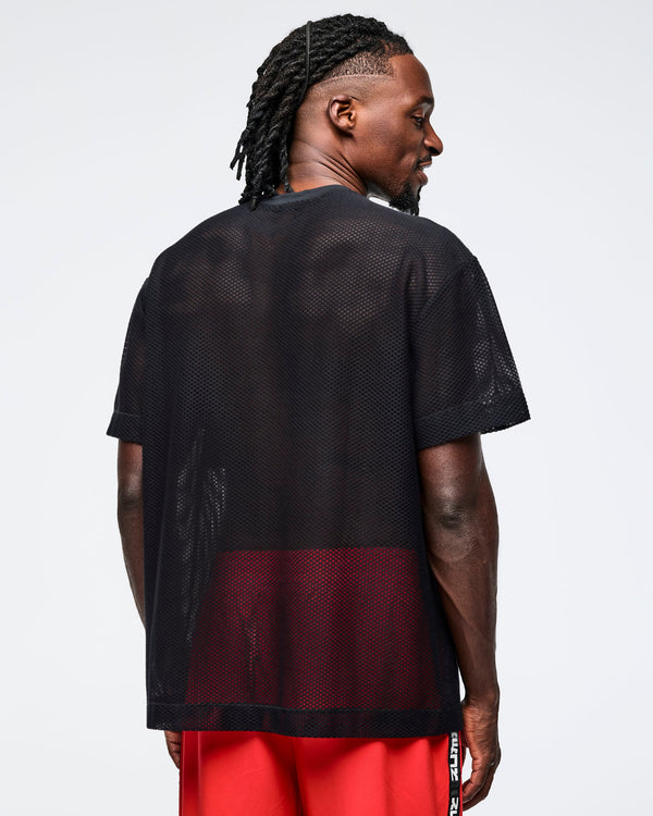 Bold Black # Eastern Flavor Boxy Mesh Top