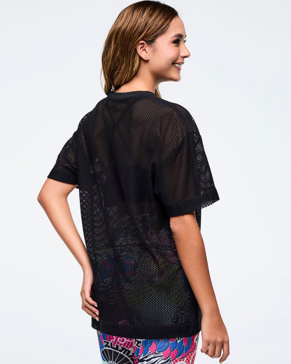 Bold Black # Eastern Flavor Boxy Mesh Top