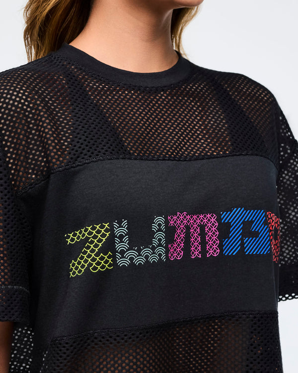 Bold Black # Eastern Flavor Boxy Mesh Top