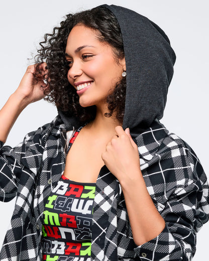 Eastern Flavor Flannel Shacket With Hood