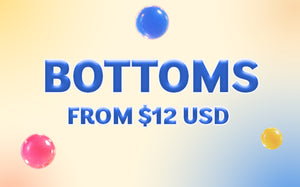 Bottoms from $12 USD Summer sale banner.