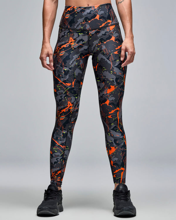 STRONG iD High Waisted Ankle Leggings - Black/Orange