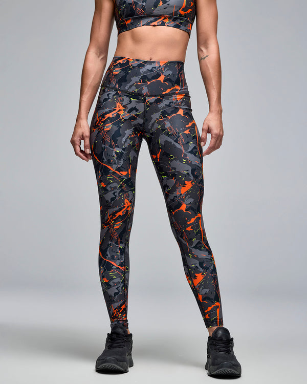 STRONG iD High Waisted Ankle Leggings - Black/Orange