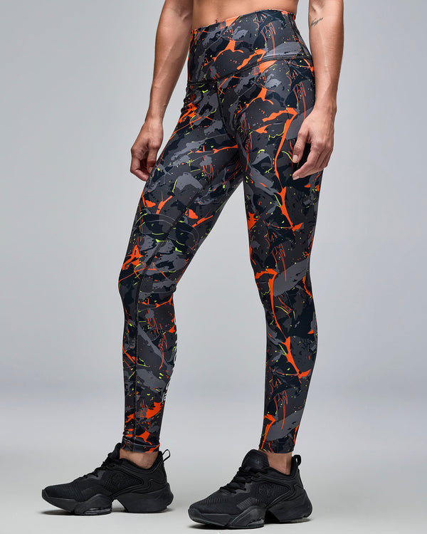 STRONG iD High Waisted Ankle Leggings - Black/Orange