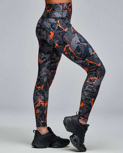 STRONG iD High Waisted Ankle Leggings - Black/Orange