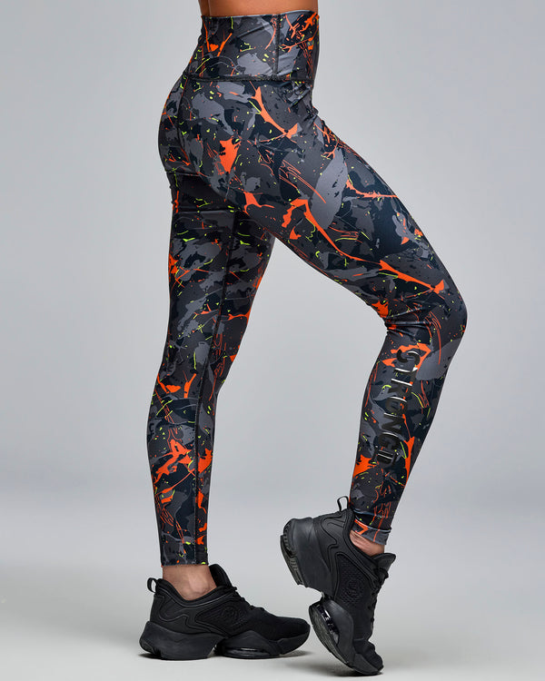 STRONG iD High Waisted Ankle Leggings - Black/Orange
