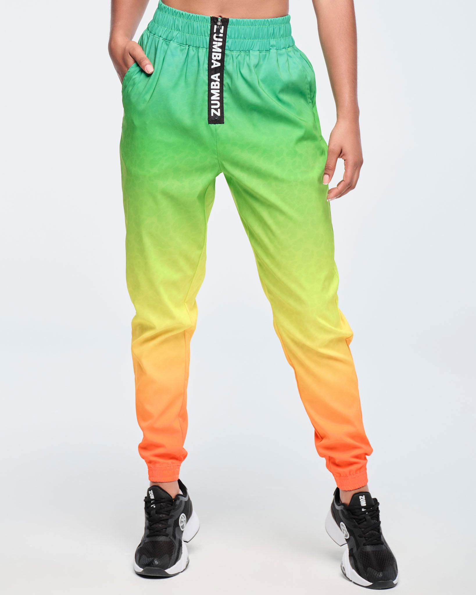 Zumba Wear Funscape High Waisted Zip Front Track Pants Zumba Wear Funscape High Waisted Zip Front Track Pants
