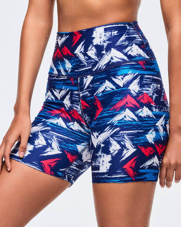 Apres Zumba High Waisted Biker Shorts - Blue/White