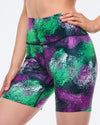 Apres Zumba High Waisted Biker Shorts - Green/Purple
