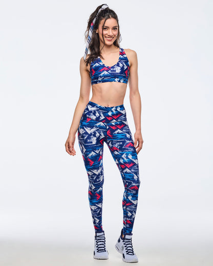 Apres Zumba High Waisted Ankle Leggings - Blue/White