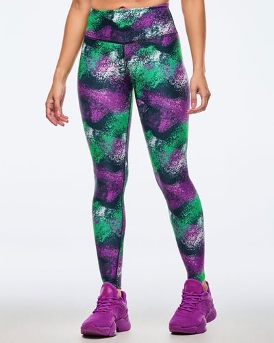 Apres Zumba High Waisted Ankle Leggings - Green/Purple