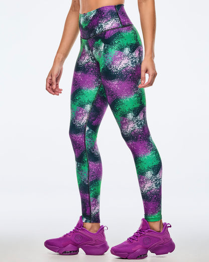 Apres Zumba High Waisted Ankle Leggings - Green/Purple