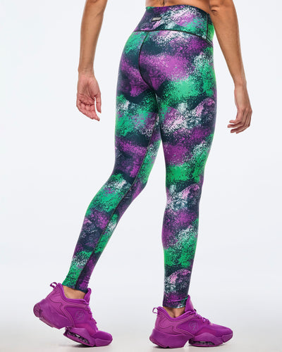 Apres Zumba High Waisted Ankle Leggings - Green/Purple
