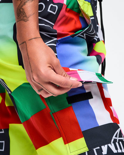Close-up view of the opening flap on the side cargo pockets.
