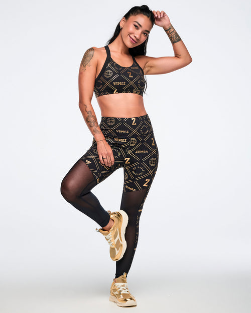 Worldwide High Waisted Ankle Leggings With Mesh Inserts