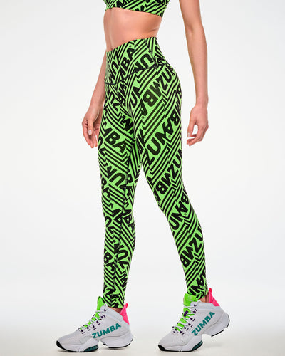 Electric Feel Z-Lift High Waisted Ankle Leggings - Green/Black