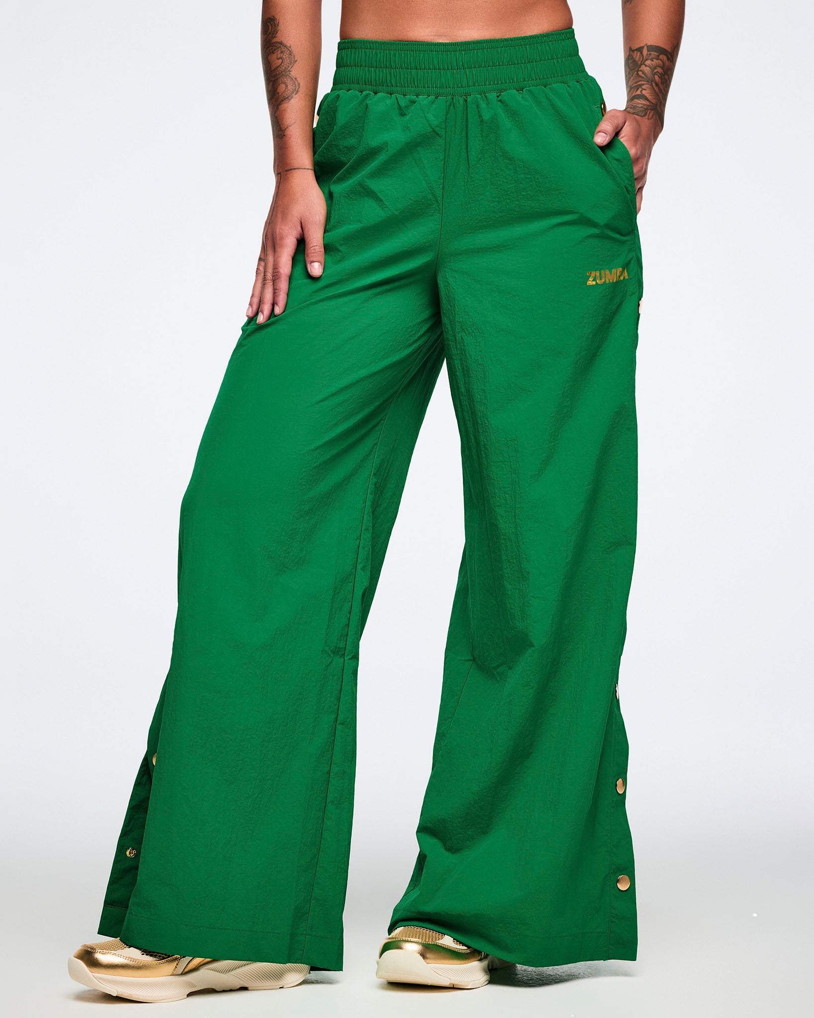 ZUMBA 蛍光グリーン US7 EUR38 Worldwide Wide Leg Pants With Side Snaps – Zumba Wear | STRONG iD