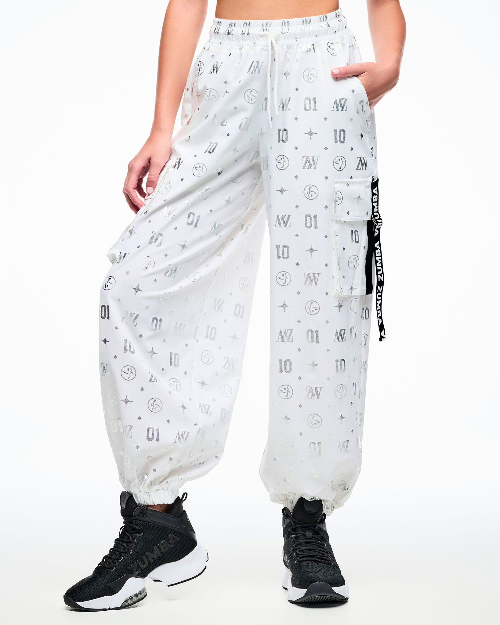 Dale-Z Parachute Cargo Pants - White/Silver – Zumba Wear | STRONG iD