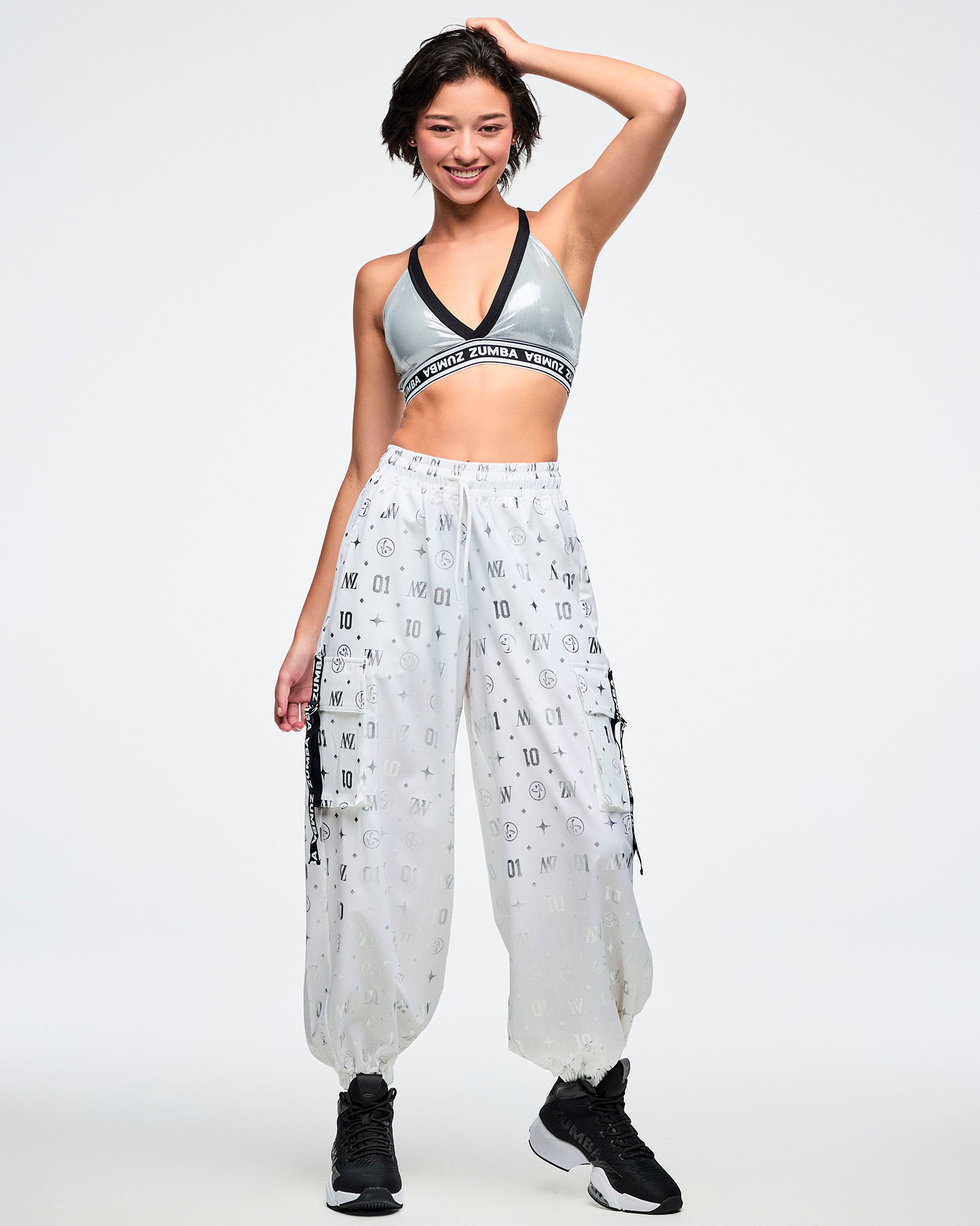 Dale-Z Parachute Cargo Pants - White/Silver – Zumba Wear | STRONG iD