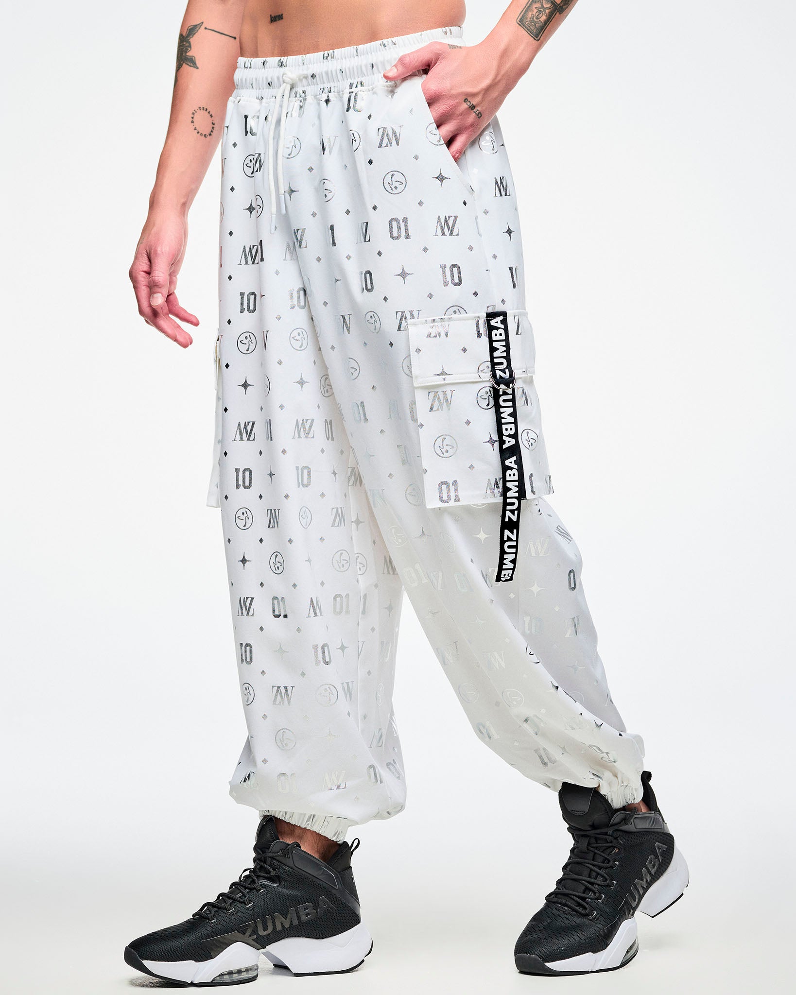 Dale-Z Parachute Cargo Pants - White/Silver – Zumba Wear | STRONG iD