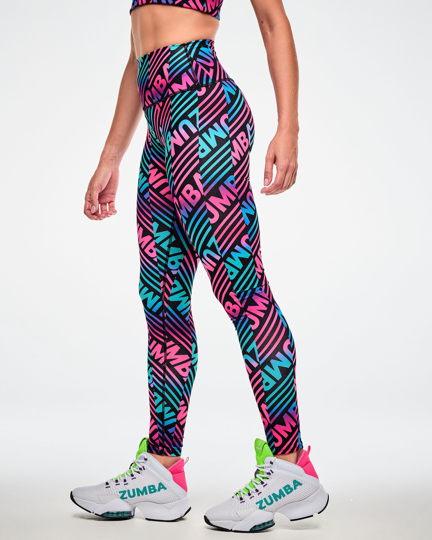 Electric Feel Z-Lift High Waisted Ankle Leggings - Blue/Pink
