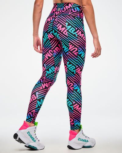 Electric Feel Z-Lift High Waisted Ankle Leggings - Blue/Pink