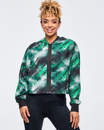 Apres Zumba Crop Woven Zip-Up Hoodie