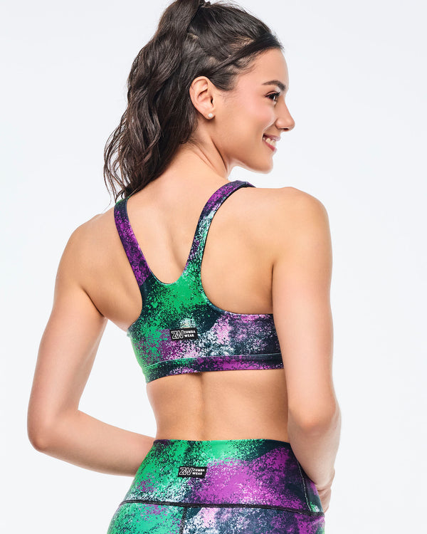 Apres Zumba Racerback Bra With Encased Elastic - Green/Purple