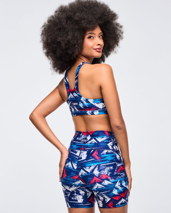 Apres Zumba Racerback Bra With Encased Elastic - Blue/White