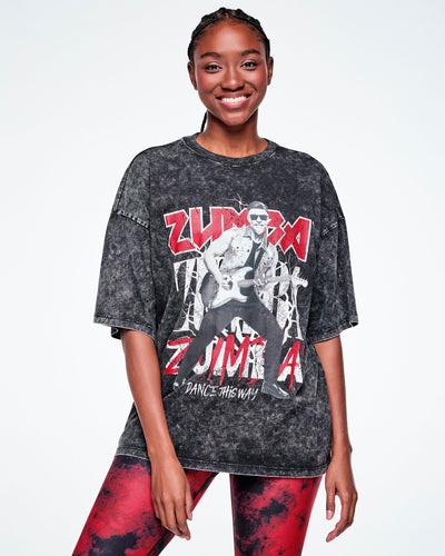 Rock 'n' Roll Oversized Drop Shoulder Tee - Black