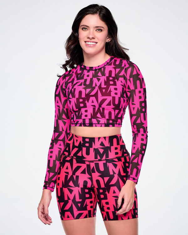 Ultrabright Long Sleeve Mesh Crop Top