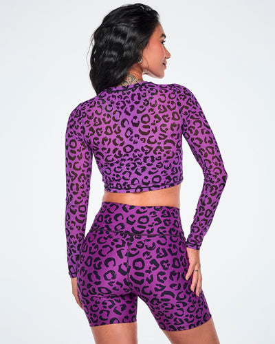 Ultrabright Long Sleeve Mesh Crop Top - Cheetah