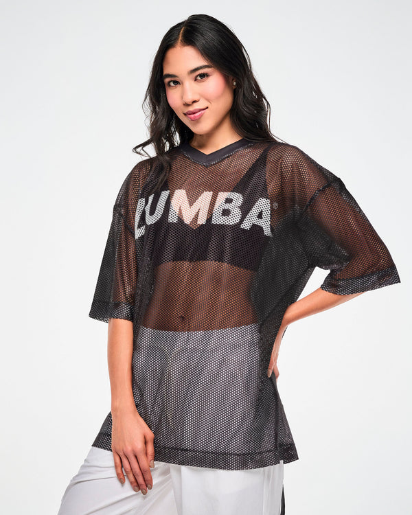 Zumba Basic Oversized Mesh V-Neck Top - Black
