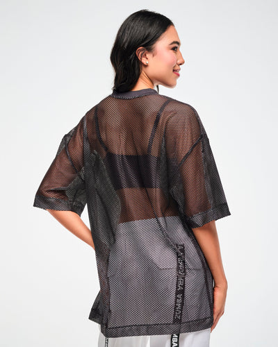 Zumba Basic Oversized Mesh V-Neck Top - Black