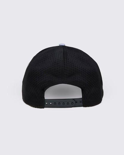 Back view of the Zumba cap highlighting the black mesh, white top button, and snapback closure.