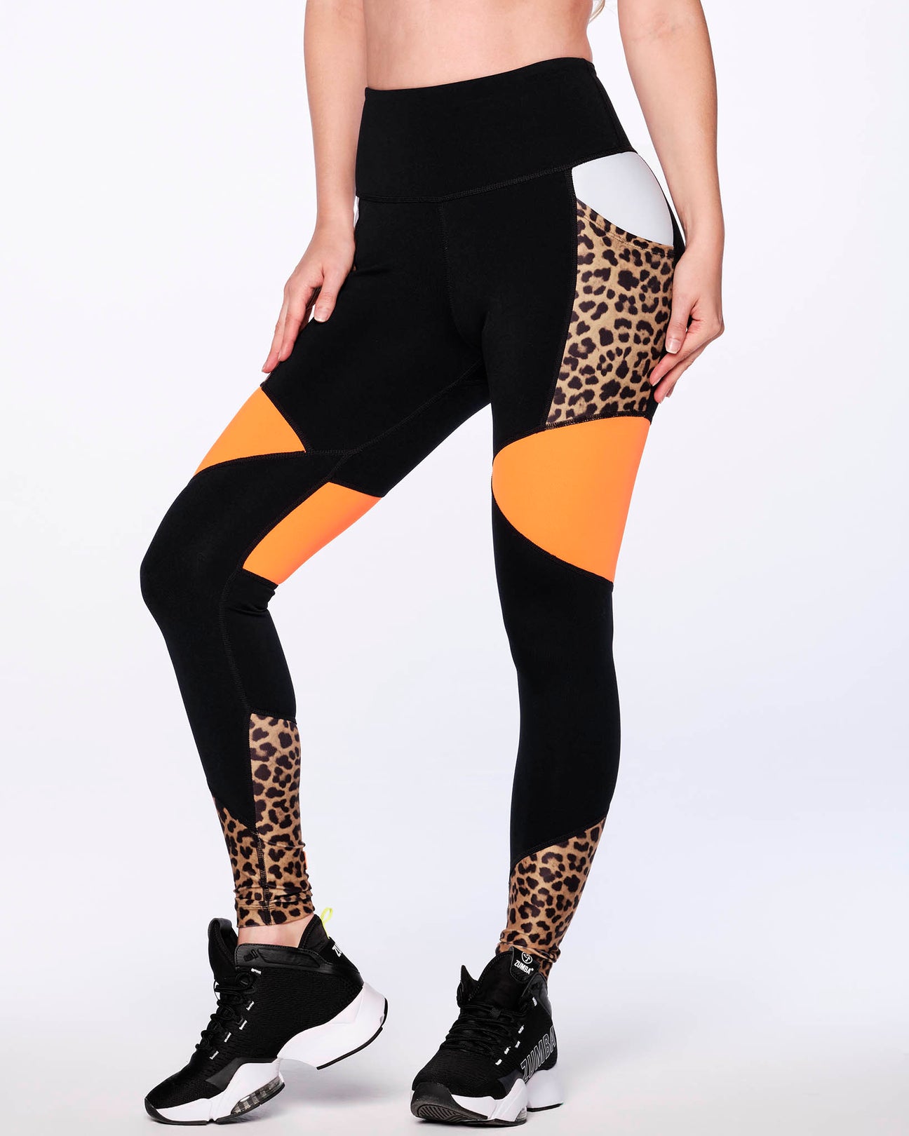 PINEAPPLE Dancewear Womens Leopard Piping Mesh Panel Leggings Black Full  Length