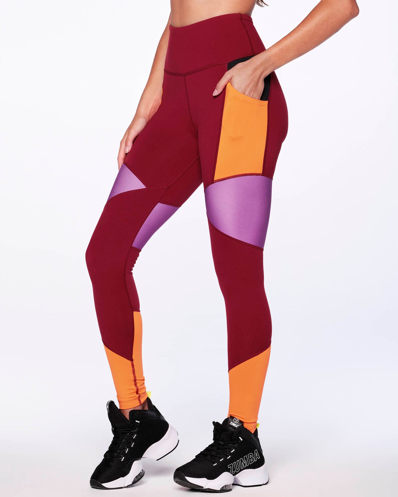 Mesh Pocket Detail Waist & Side Panel Colorblock Leggings