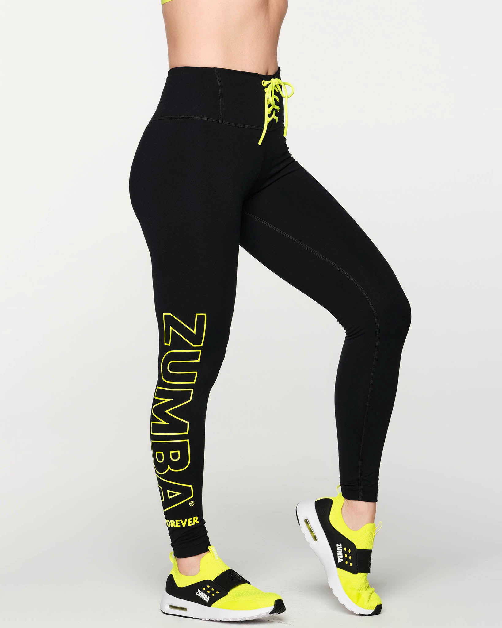 Zumba Forever High Waisted Panel Ankle Leggings - Bold Black